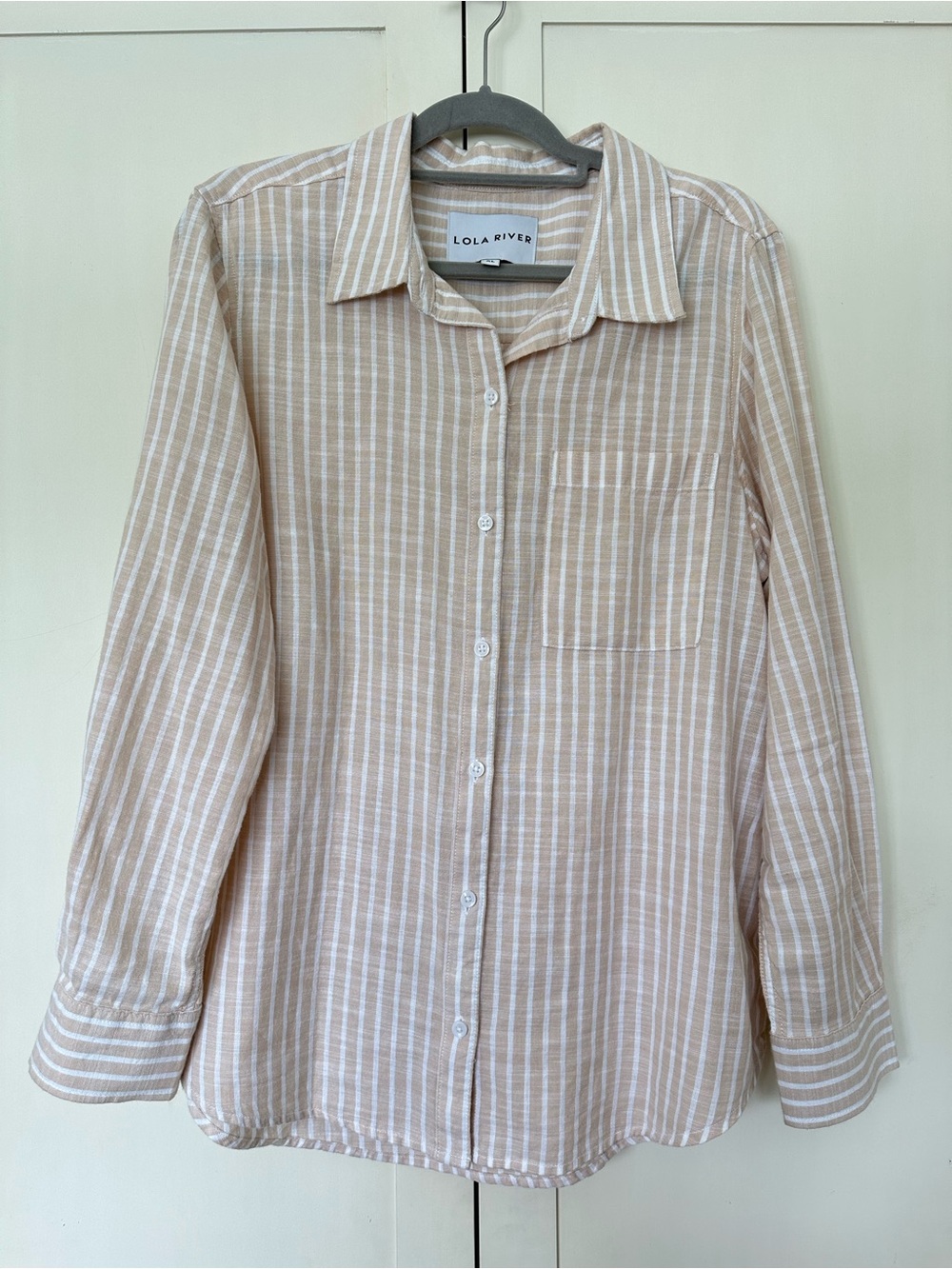 Lola River Long Sleeve Collared Button Down Shirt Striped Size XL 100% Cotton